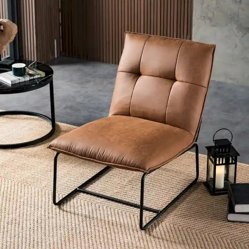 Chaise d'appoint sans accoudoirs en suédine style Mid-Century OVIOS