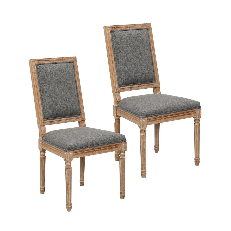 Porthos Home Chaises de salle à manger Mako Lot de 2, dossier rectangulaire, revêtement en lin, cadre en bois d'orme