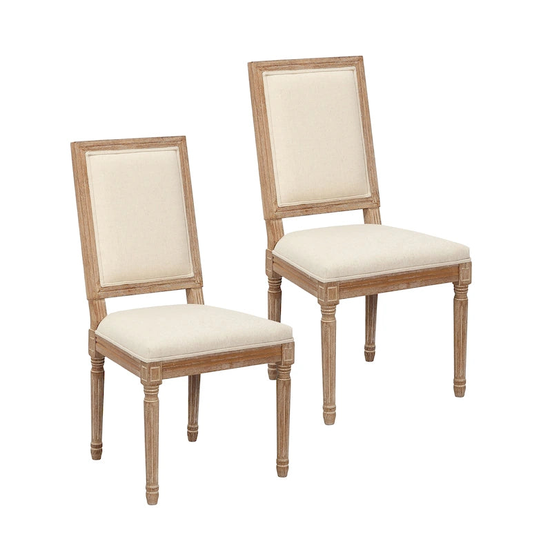 Porthos Home Chaises de salle à manger Mako Lot de 2, dossier rectangulaire, revêtement en lin, cadre en bois d'orme