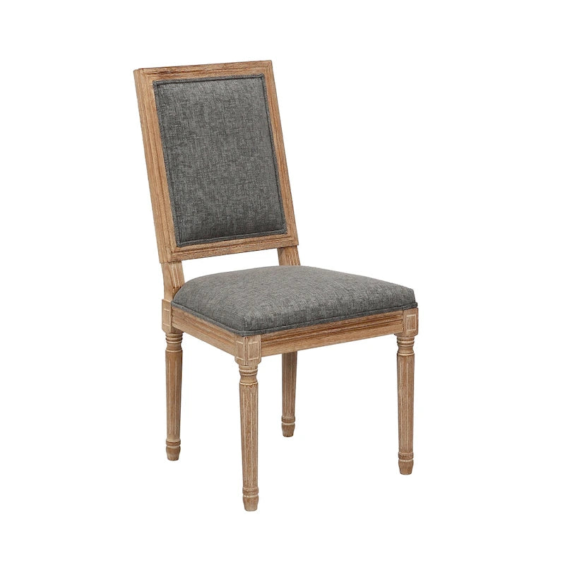 Porthos Home Chaises de salle à manger Mako Lot de 2, dossier rectangulaire, revêtement en lin, cadre en bois d'orme