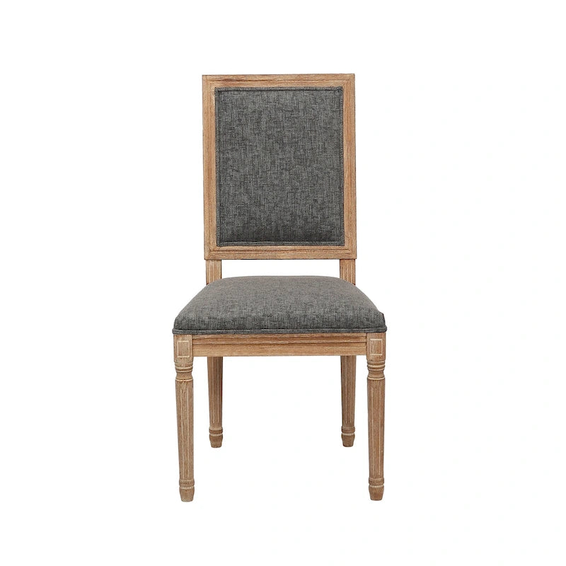 Porthos Home Chaises de salle à manger Mako Lot de 2, dossier rectangulaire, revêtement en lin, cadre en bois d'orme