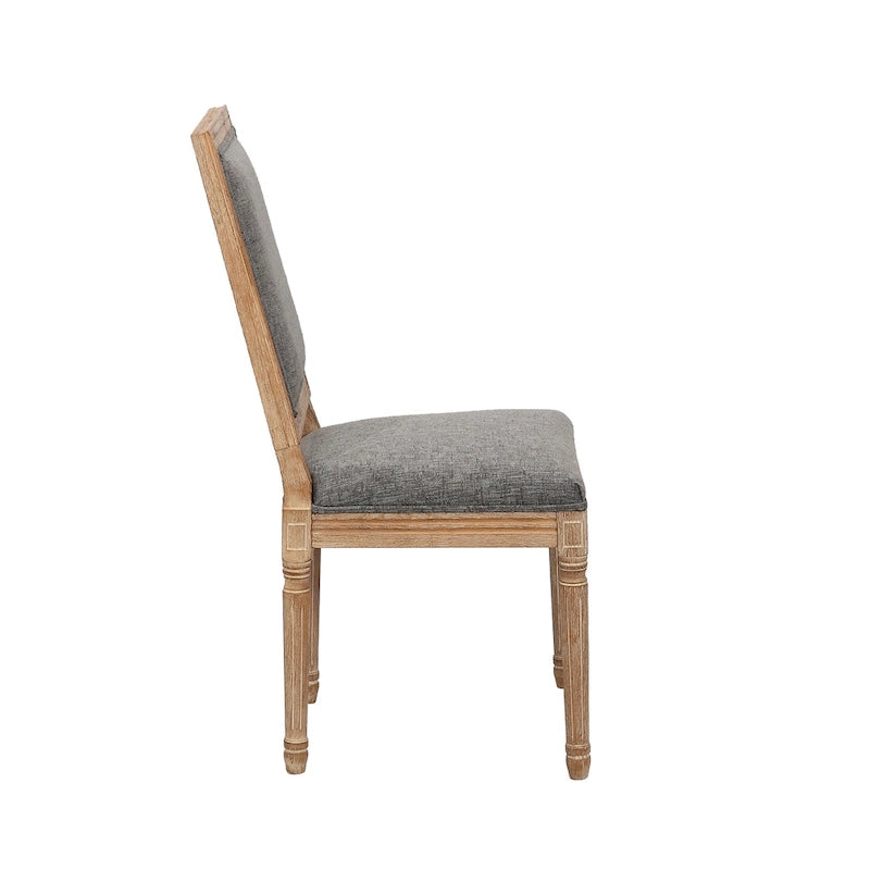Porthos Home Chaises de salle à manger Mako Lot de 2, dossier rectangulaire, revêtement en lin, cadre en bois d'orme