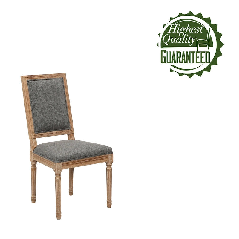 Porthos Home Chaises de salle à manger Mako Lot de 2, dossier rectangulaire, revêtement en lin, cadre en bois d'orme