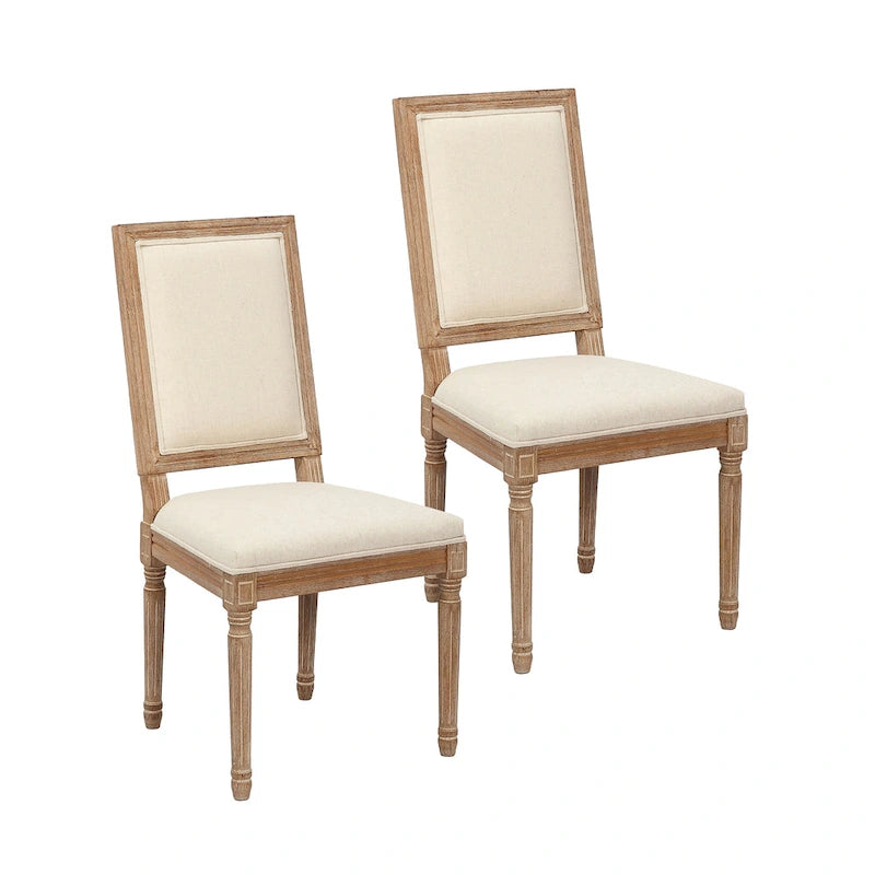 Porthos Home Chaises de salle à manger Mako Lot de 2, dossier rectangulaire, revêtement en lin, cadre en bois d'orme