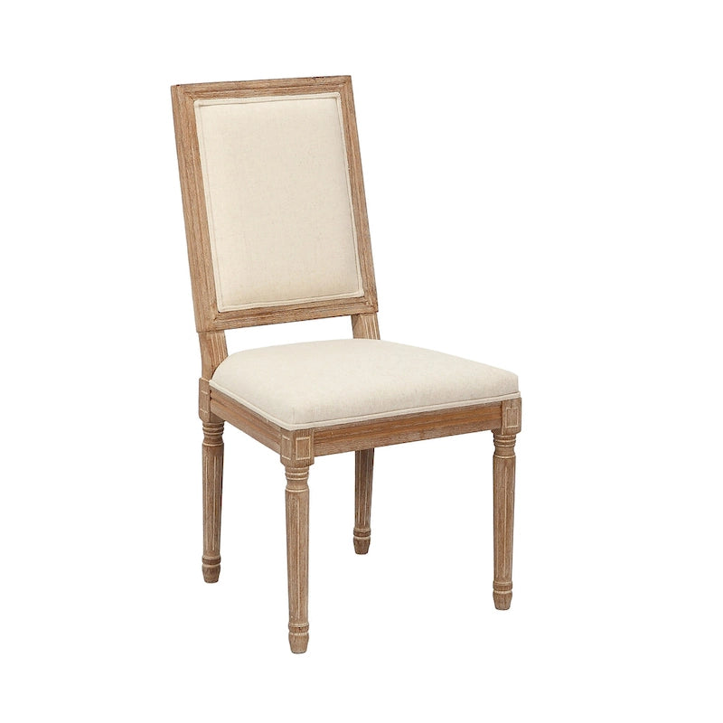 Porthos Home Chaises de salle à manger Mako Lot de 2, dossier rectangulaire, revêtement en lin, cadre en bois d'orme