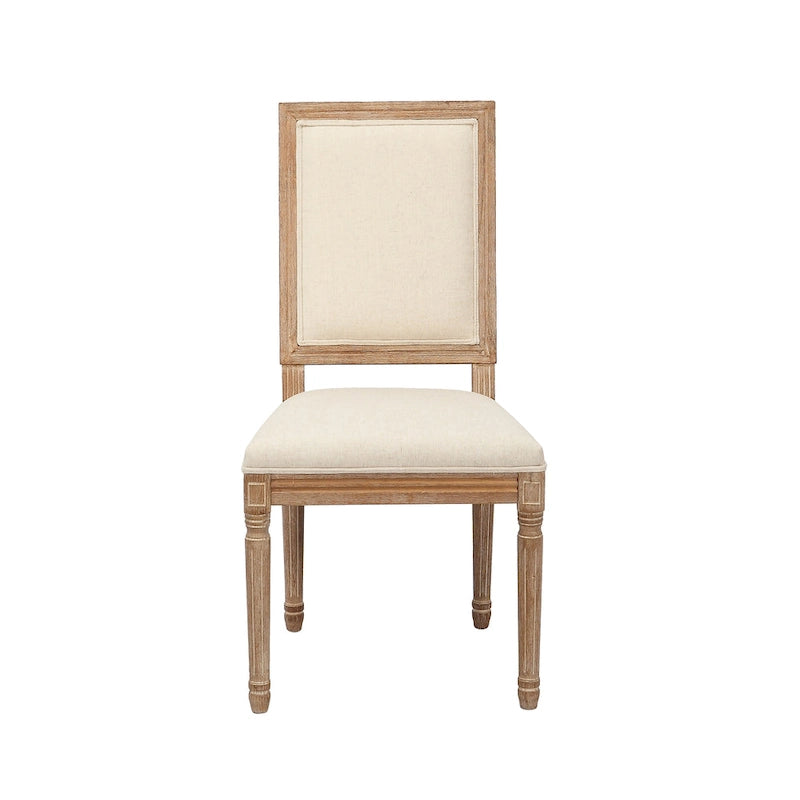 Porthos Home Chaises de salle à manger Mako Lot de 2, dossier rectangulaire, revêtement en lin, cadre en bois d'orme