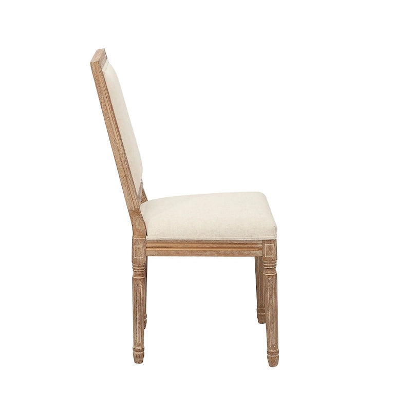 Porthos Home Chaises de salle à manger Mako Lot de 2, dossier rectangulaire, revêtement en lin, cadre en bois d'orme