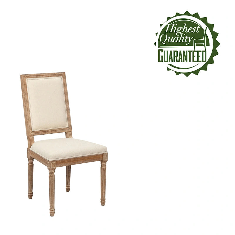 Porthos Home Chaises de salle à manger Mako Lot de 2, dossier rectangulaire, revêtement en lin, cadre en bois d'orme