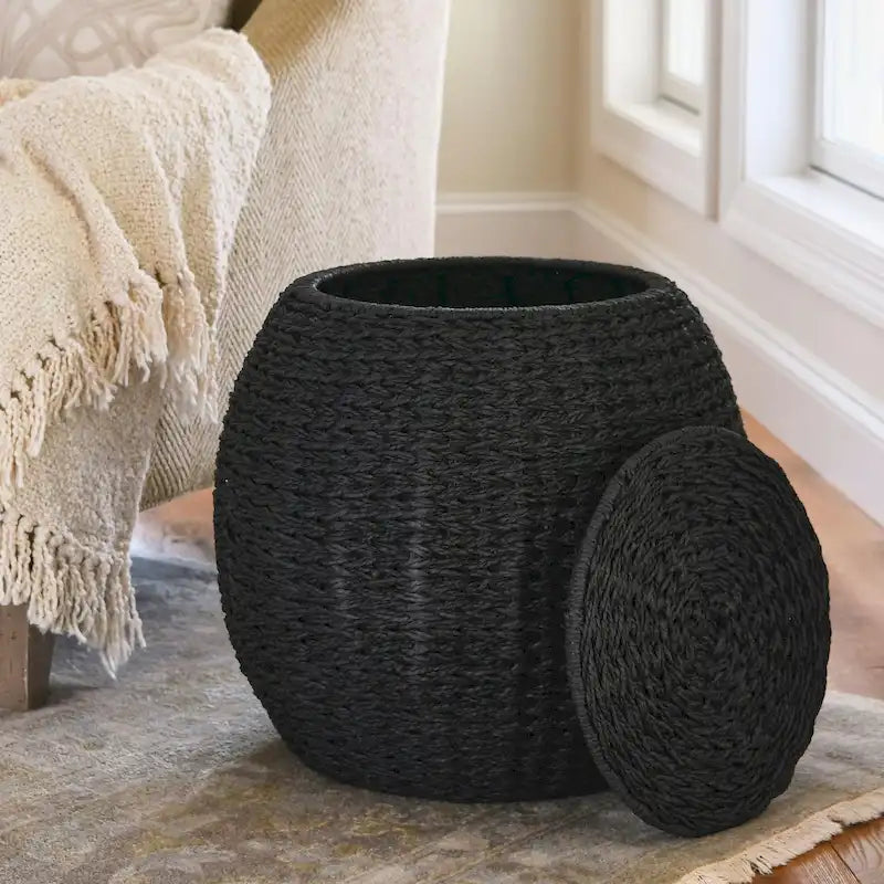 Table d'appoint en osier tissé à la main avec panier de rangement - 17,0 long. x 17,0 larg. x 19,0 haut.