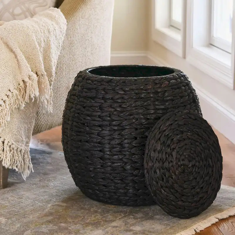 Table d'appoint en osier tissé à la main avec panier de rangement - 17,0 long. x 17,0 larg. x 19,0 haut.