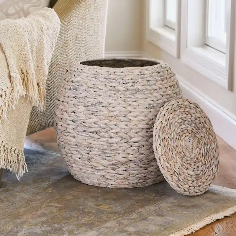Table d'appoint en osier tissé à la main avec panier de rangement - 17,0 long. x 17,0 larg. x 19,0 haut.