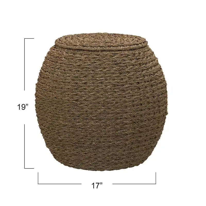 Table d'appoint en osier tissé à la main avec panier de rangement - 17,0 long. x 17,0 larg. x 19,0 haut.