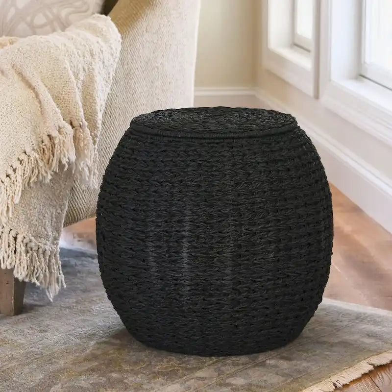 Table d'appoint en osier tissé à la main avec panier de rangement - 17,0 long. x 17,0 larg. x 19,0 haut.