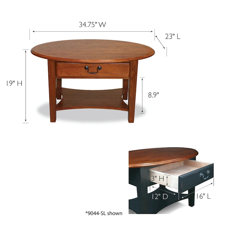 Table basse ovale à un tiroir avec étagère Leick Home