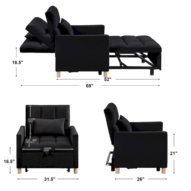 Fauteuil Lit Convertible 3 en 1, Noir