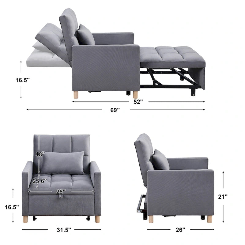 Fauteuil Lit Convertible 3 en 1, Noir