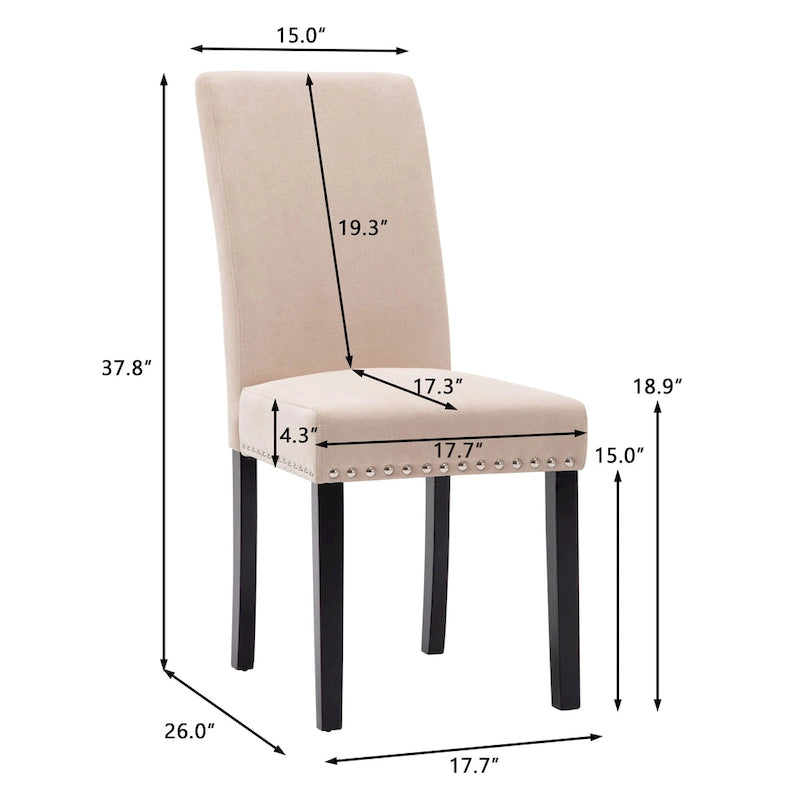 Chaises de salle à manger Parsons en tissu avec garniture cloutée en éponge, lot de 2