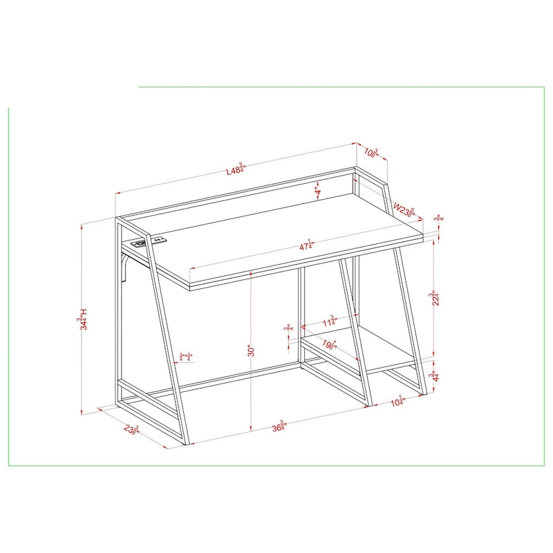 Bureau d'ordinateur industriel en acier de 49 pouces avec ports USB