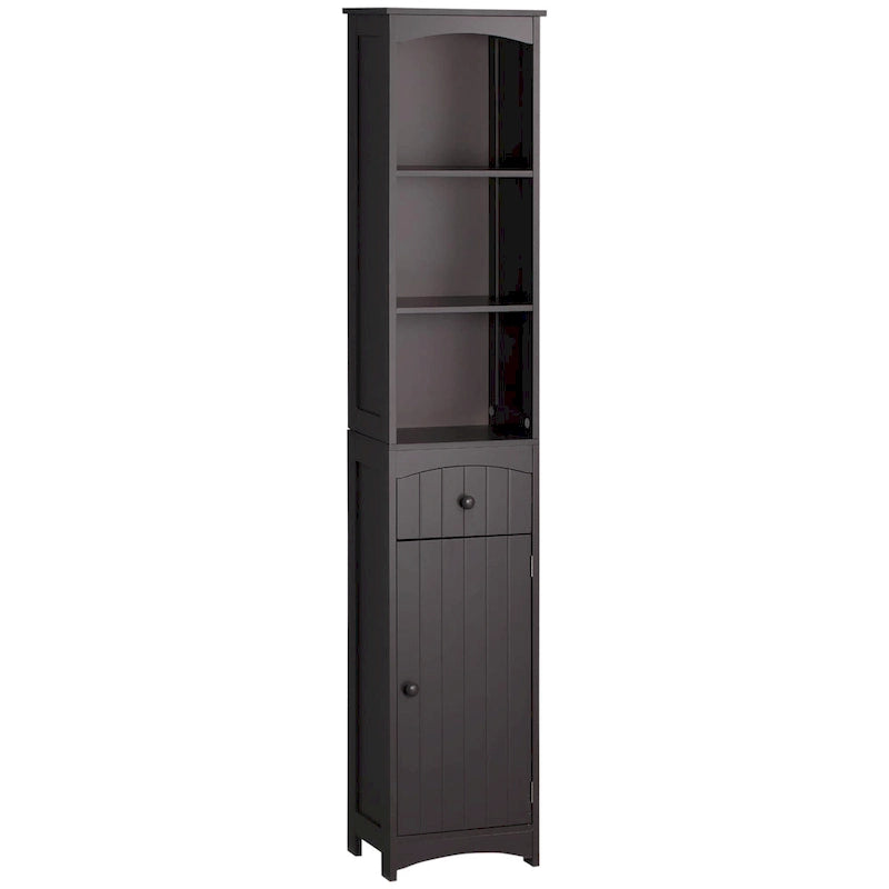 HOMCOM Meuble de Rangement Salle de Bain, Colonne de Rangement sur Pied, Tour de Linge Haute avec 3 Étagères et Tiroir, Marron