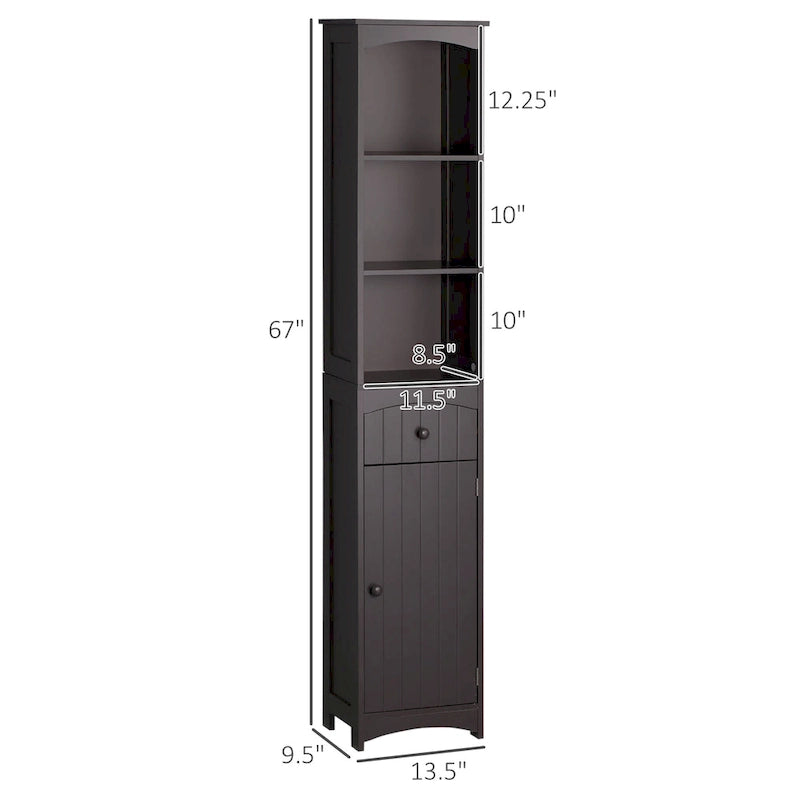 HOMCOM Meuble de Rangement Salle de Bain, Colonne de Rangement sur Pied, Tour de Linge Haute avec 3 Étagères et Tiroir, Marron
