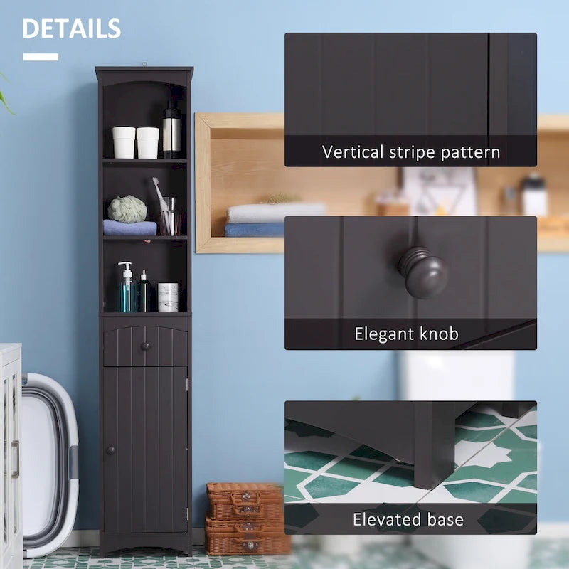 HOMCOM Meuble de Rangement Salle de Bain, Colonne de Rangement sur Pied, Tour de Linge Haute avec 3 Étagères et Tiroir, Marron