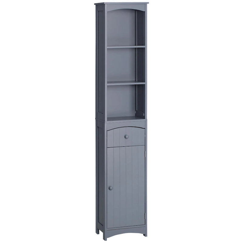 HOMCOM Meuble de Rangement Salle de Bain, Colonne de Rangement sur Pied, Tour de Linge Haute avec 3 Étagères et Tiroir, Marron