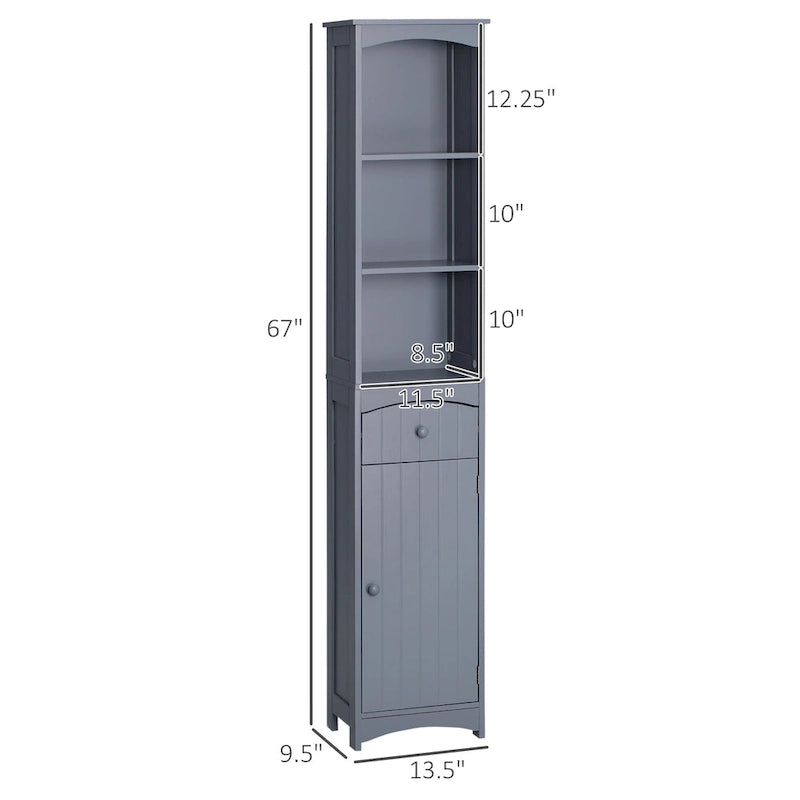 HOMCOM Meuble de Rangement Salle de Bain, Colonne de Rangement sur Pied, Tour de Linge Haute avec 3 Étagères et Tiroir, Marron