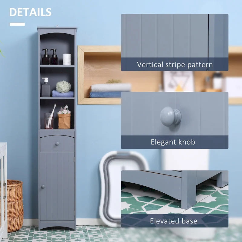 HOMCOM Meuble de Rangement Salle de Bain, Colonne de Rangement sur Pied, Tour de Linge Haute avec 3 Étagères et Tiroir, Marron