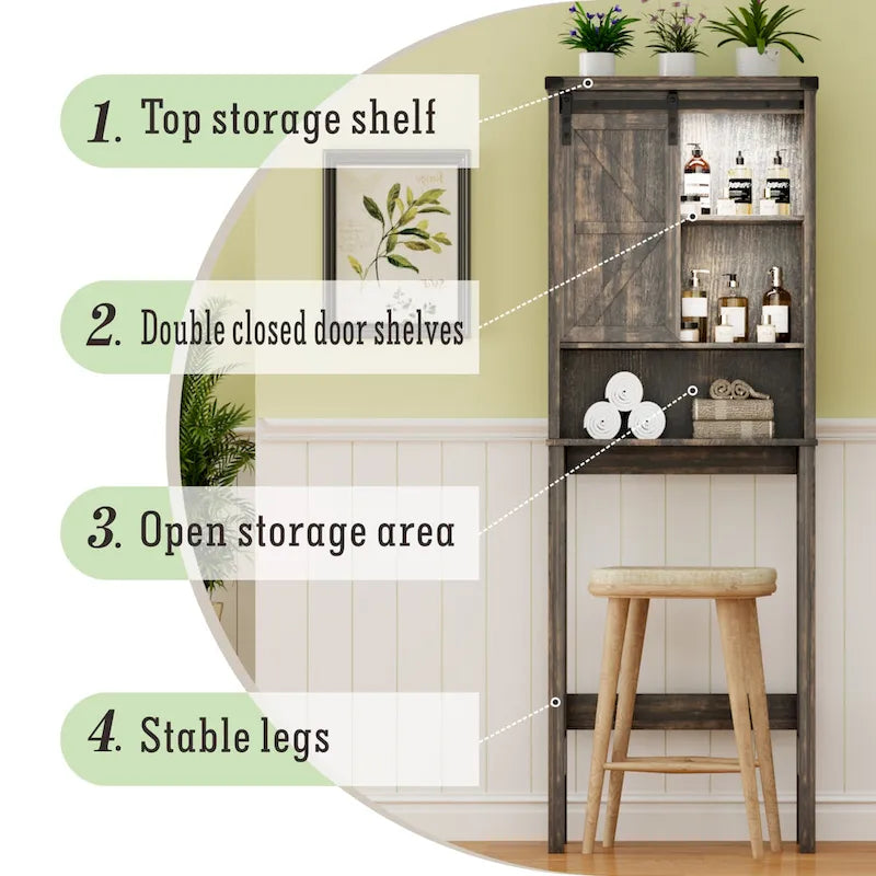 Meuble de rangement sur pied au-dessus des toilettes