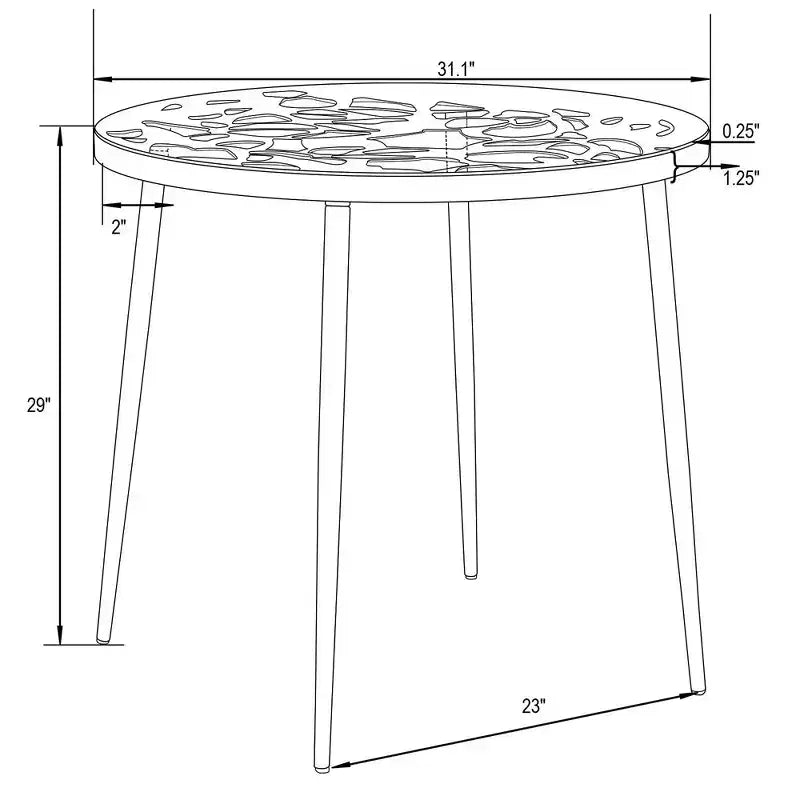 LeisureMod Devon Ensemble de salle à manger d'extérieur 5 pièces - Table ronde en verre avec 4 chaises empilables noires à motif floral