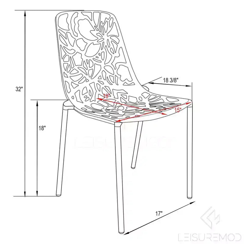 LeisureMod Devon Ensemble de salle à manger d'extérieur 5 pièces - Table ronde en verre avec 4 chaises empilables noires à motif floral