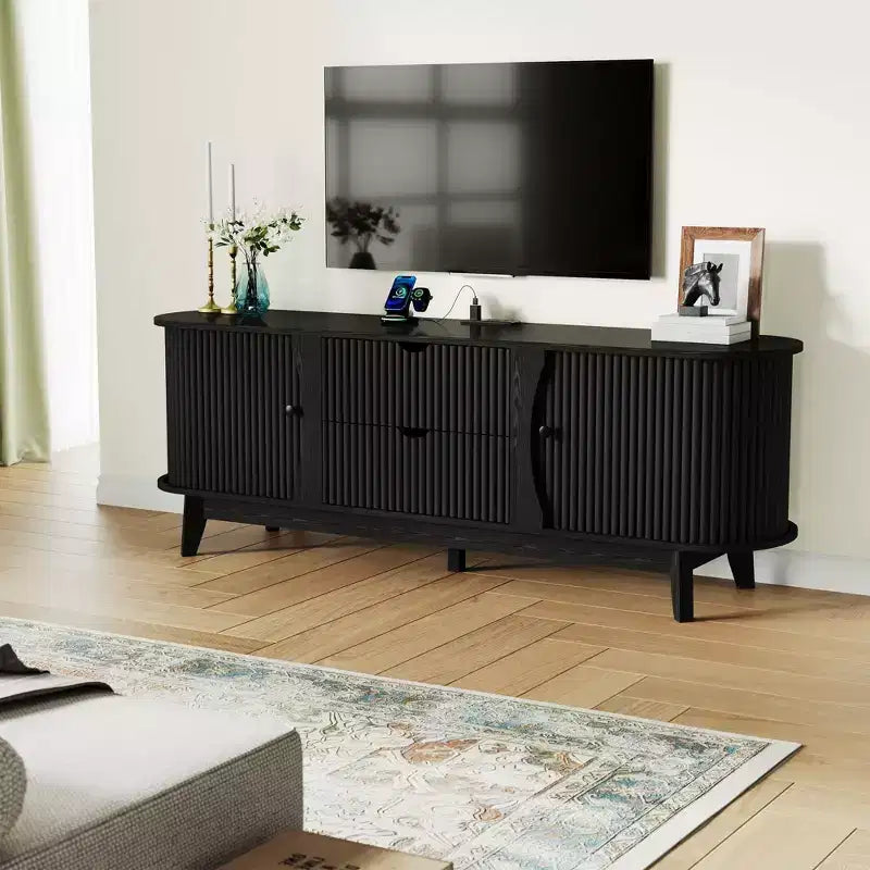 Meuble TV moderne noir/marron avec 2 tiroirs, pour 1 pièce