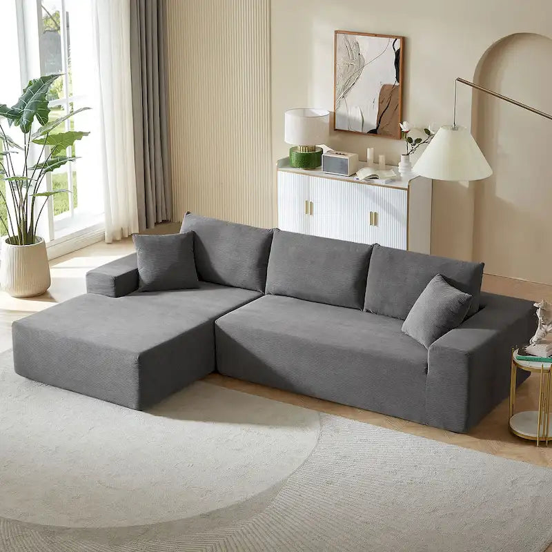 Housses de canapé d'angle en velours côtelé 2 pièces pour canapé d'angle en L pour salon, chambre, boudoir, 2 pièces à combiner librement, gr