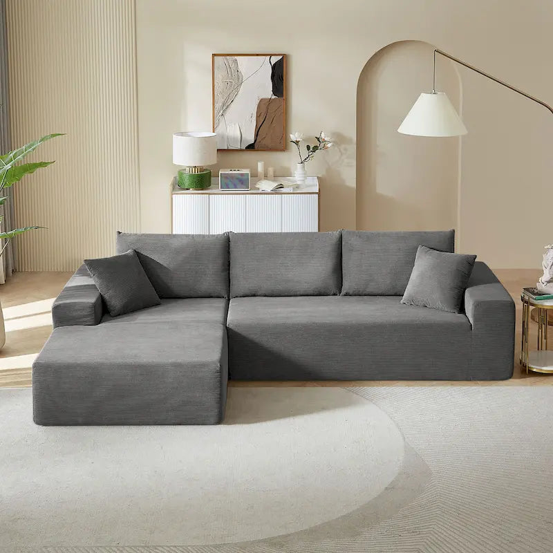 Housses de canapé d'angle en velours côtelé 2 pièces pour canapé d'angle en L pour salon, chambre, boudoir, 2 pièces à combiner librement, gr