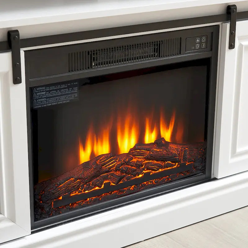 Meuble console média avec rangement, meuble TV moderne du milieu du siècle avec insert de cheminée de 23 pouces, meuble TV polyvalent avec porte coulissante