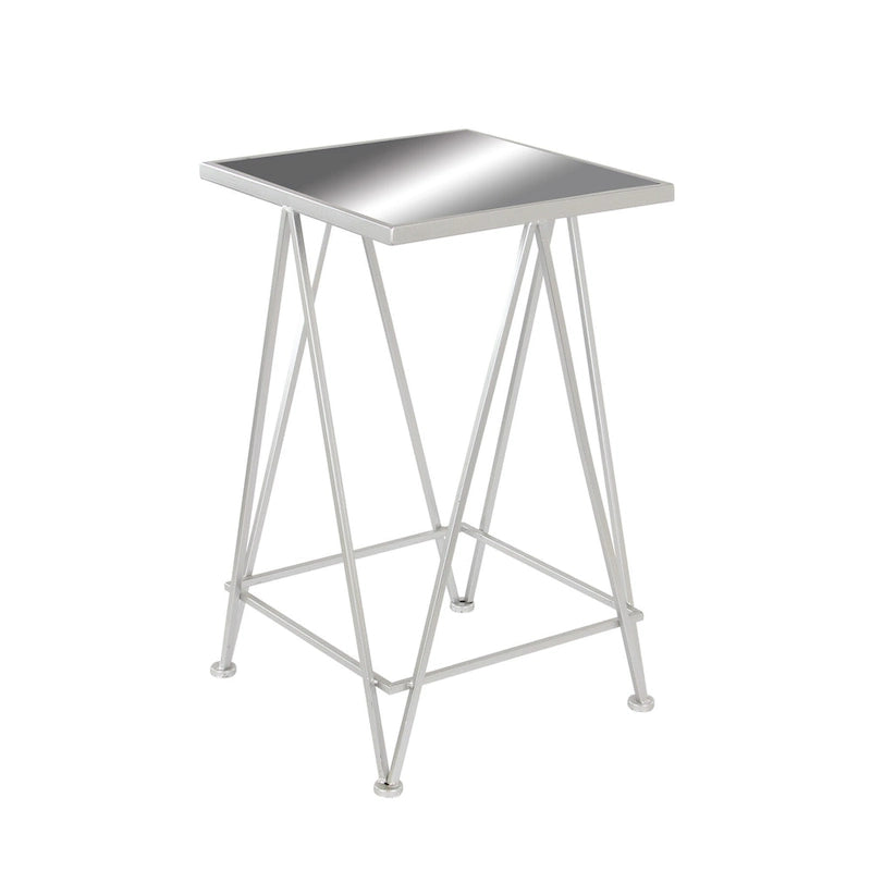 Table d'appoint contemporaine en métal doré, argenté ou noir avec plateau en verre miroir (lot de 2) - 15 x 15 x 25