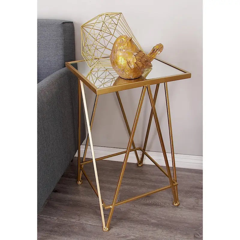 Table d'appoint contemporaine en métal doré, argenté ou noir avec plateau en verre miroir (lot de 2) - 15 x 15 x 25