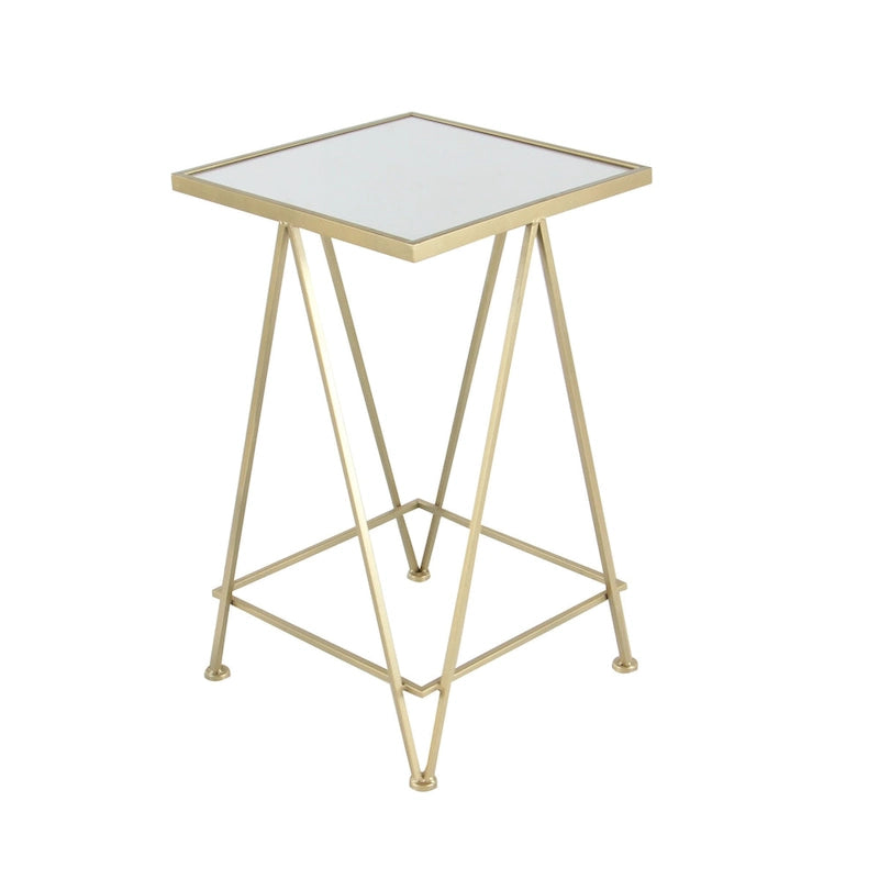 Table d'appoint contemporaine en métal doré, argenté ou noir avec plateau en verre miroir (lot de 2) - 15 x 15 x 25