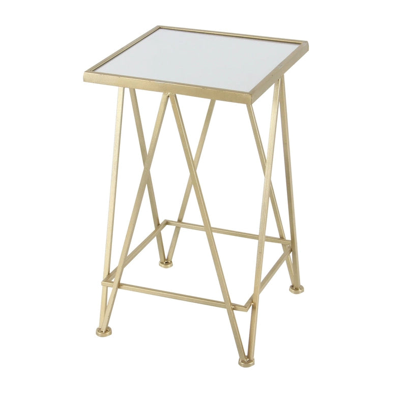 Table d'appoint contemporaine en métal doré, argenté ou noir avec plateau en verre miroir (lot de 2) - 15 x 15 x 25