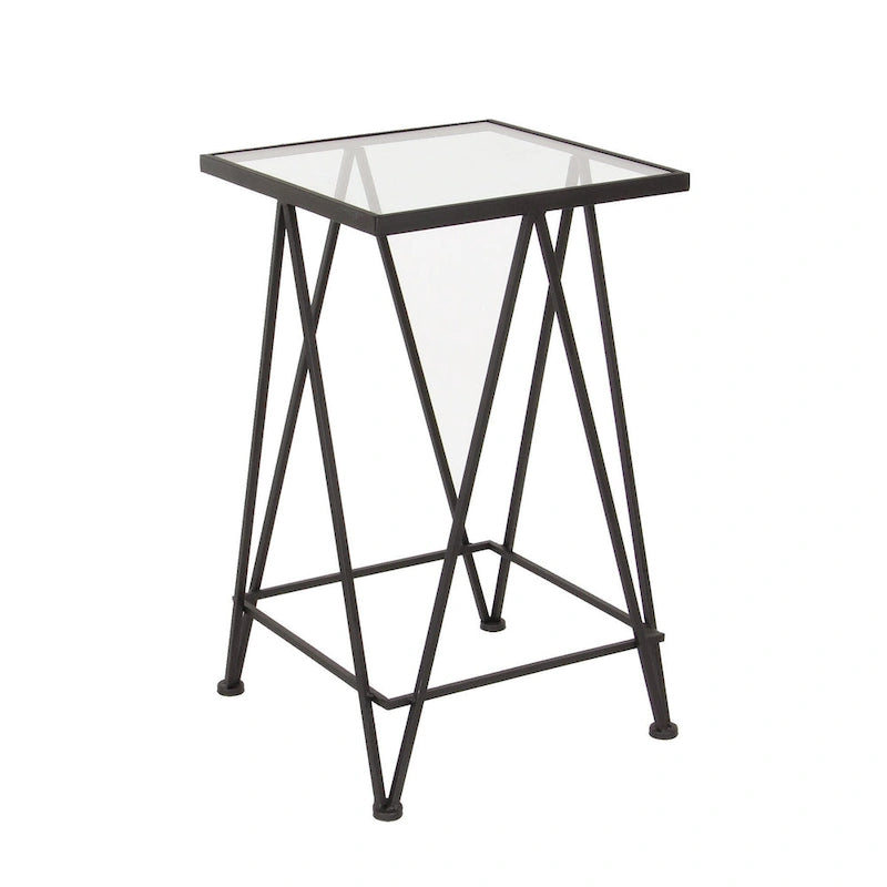 Table d'appoint contemporaine en métal doré, argenté ou noir avec plateau en verre miroir (lot de 2) - 15 x 15 x 25