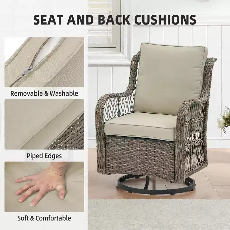 Ensemble de 2 chaises pivotantes et basculantes d'extérieur 3 pièces avec table à plateau en verre