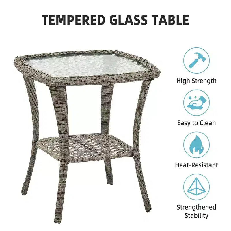 Ensemble de 2 chaises pivotantes et basculantes d'extérieur 3 pièces avec table à plateau en verre