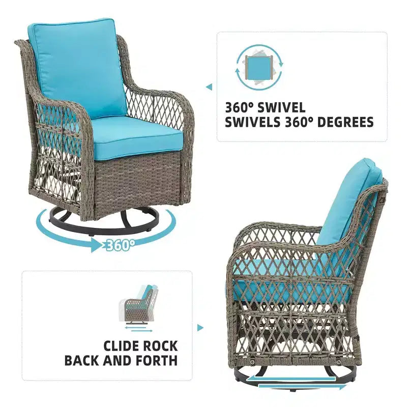 Ensemble de 2 chaises pivotantes et basculantes d'extérieur 3 pièces avec table à plateau en verre