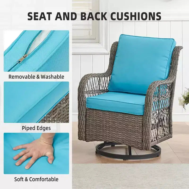 Ensemble de 2 chaises pivotantes et basculantes d'extérieur 3 pièces avec table à plateau en verre