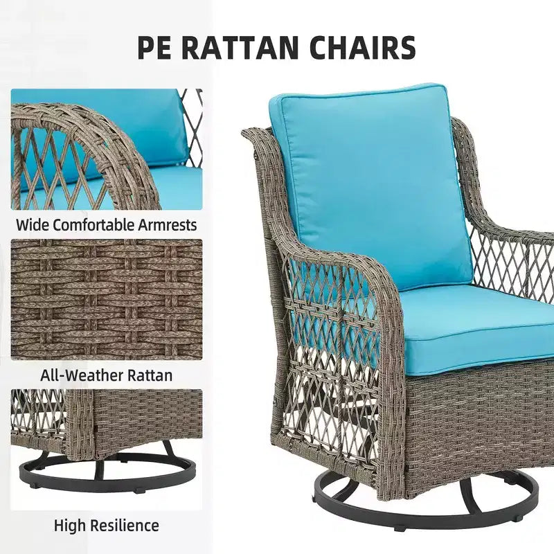 Ensemble de 2 chaises pivotantes et basculantes d'extérieur 3 pièces avec table à plateau en verre