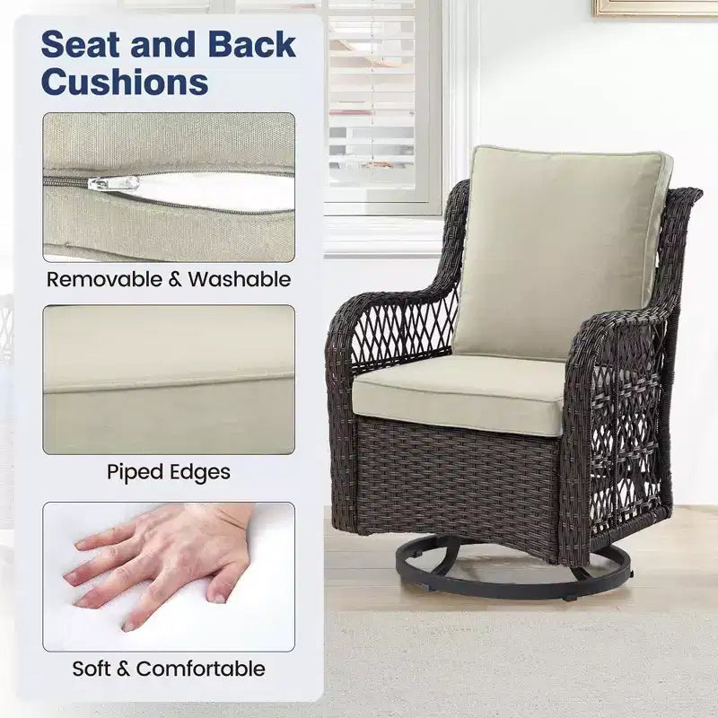Ensemble de 2 chaises pivotantes et basculantes d'extérieur 3 pièces avec table à plateau en verre