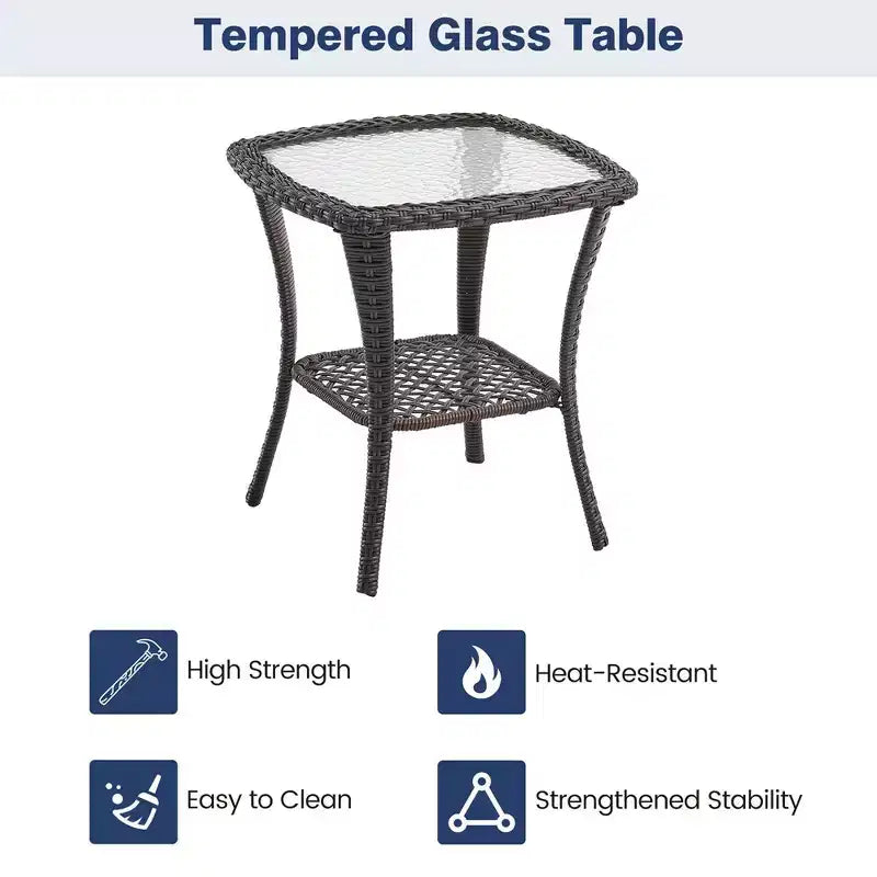 Ensemble de 2 chaises pivotantes et basculantes d'extérieur 3 pièces avec table à plateau en verre