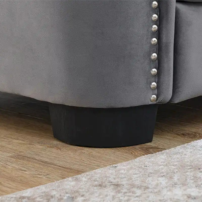 Canapé moderne Chesterfield en velours de 150 cm, canapé 2 places, dossiers touffetés rembourrés avec accoudoirs cloutés et 2 coussins pour le salon