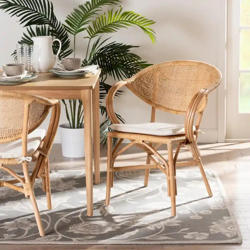 Chaise de salle à manger Varick en rotin finition marron naturel