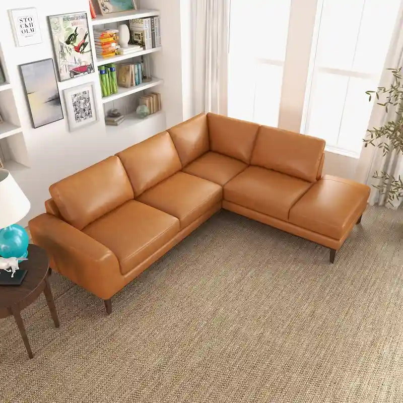 Canapé d'angle sectionnel en cuir de qualité supérieure style Mid-Century Miami, couleur fauve
